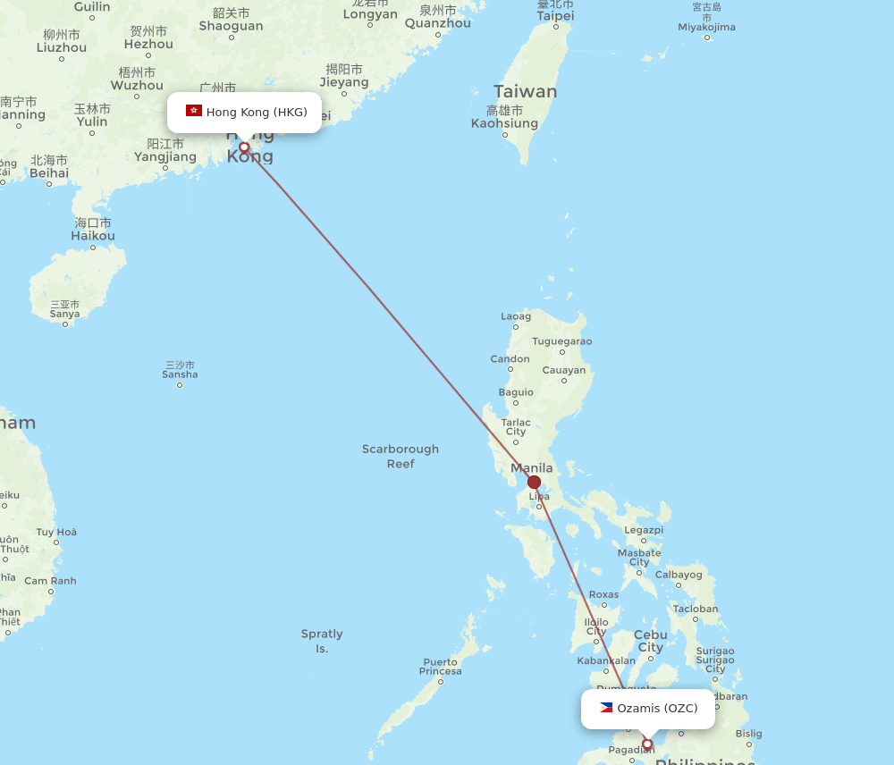 HKG-OZC flight routes
