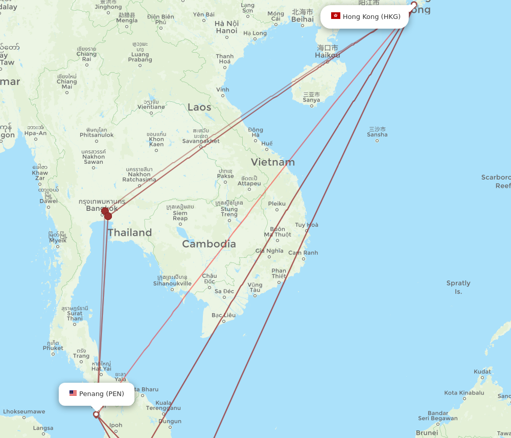HKG to PEN flights and routes map