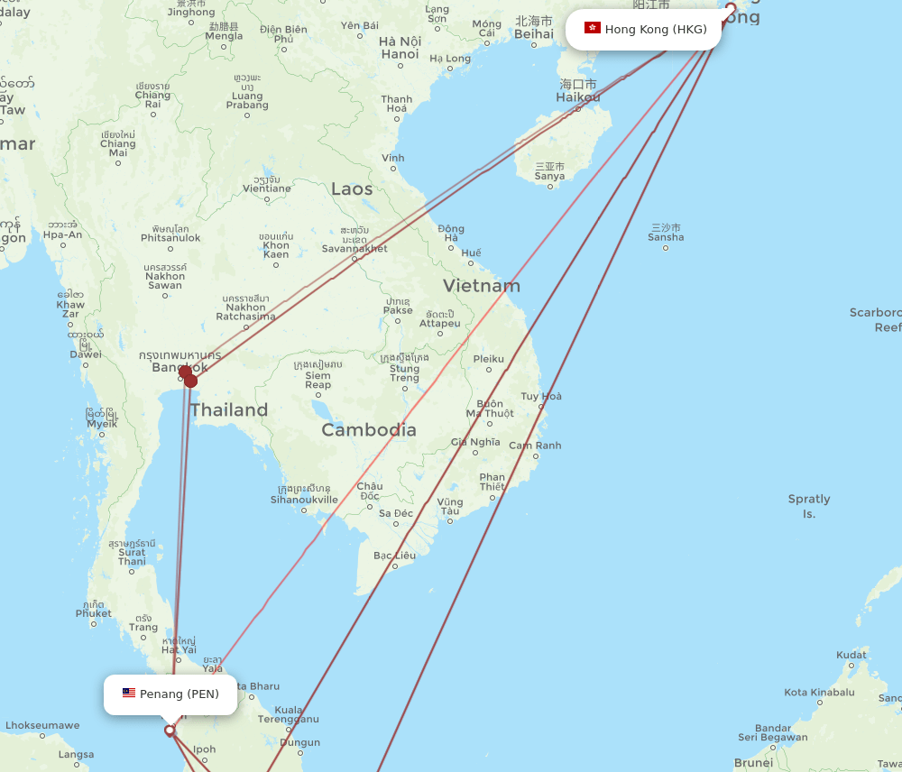 HKG-PEN flight routes