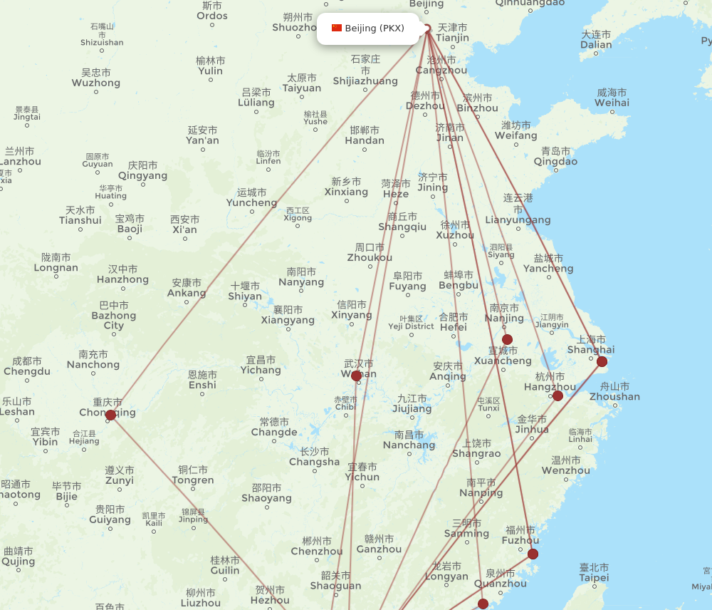 HKG to PKX flights and routes map