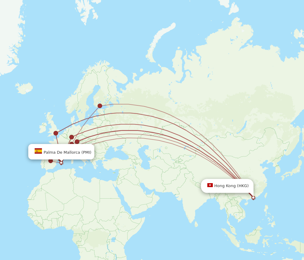 HKG to PMI flights and routes map
