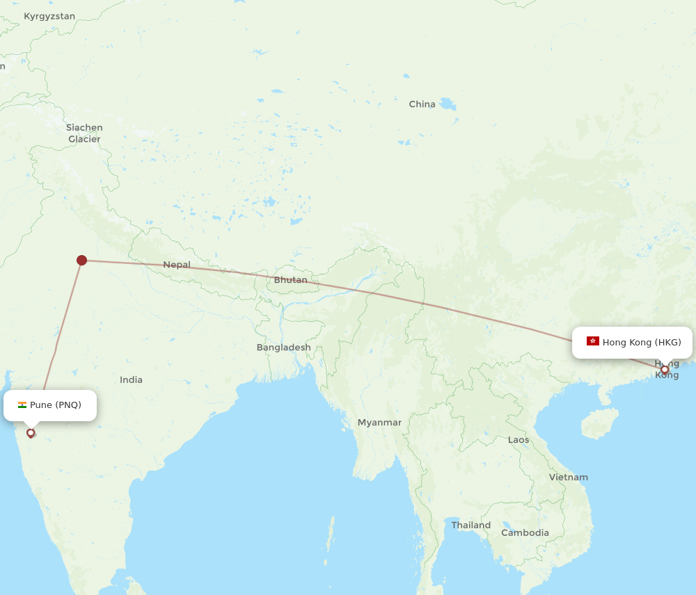 HKG to PNQ flights and routes map