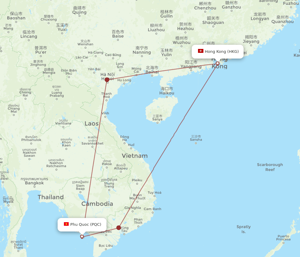 HKG to PQC flights and routes map