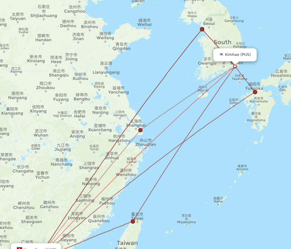 HKG to PUS flights and routes map