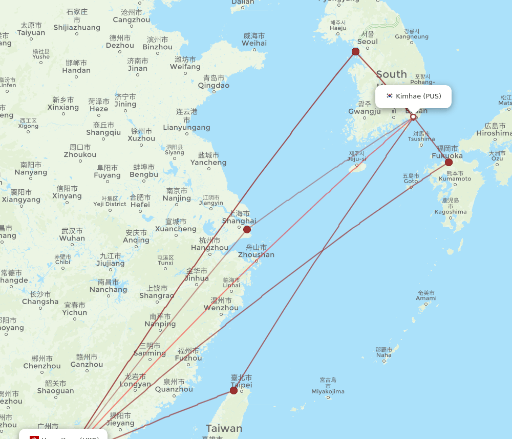 HKG-PUS flight routes