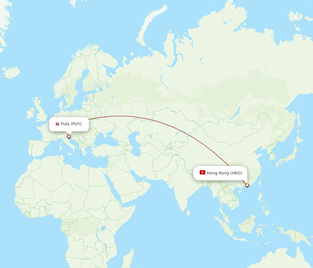 Hong Kong - Pula route map and flight paths