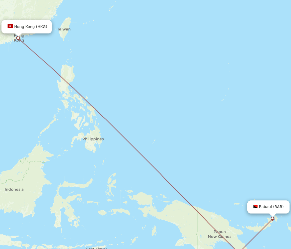 Rabaul - Hong Kong route map and flight paths