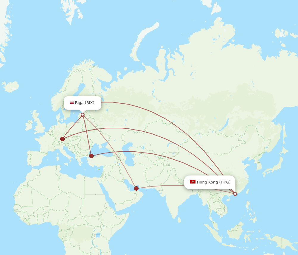 HKG to RIX flights and routes map