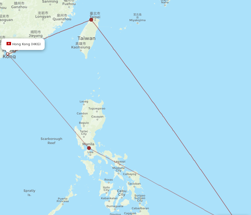 HKG to ROR flights and routes map