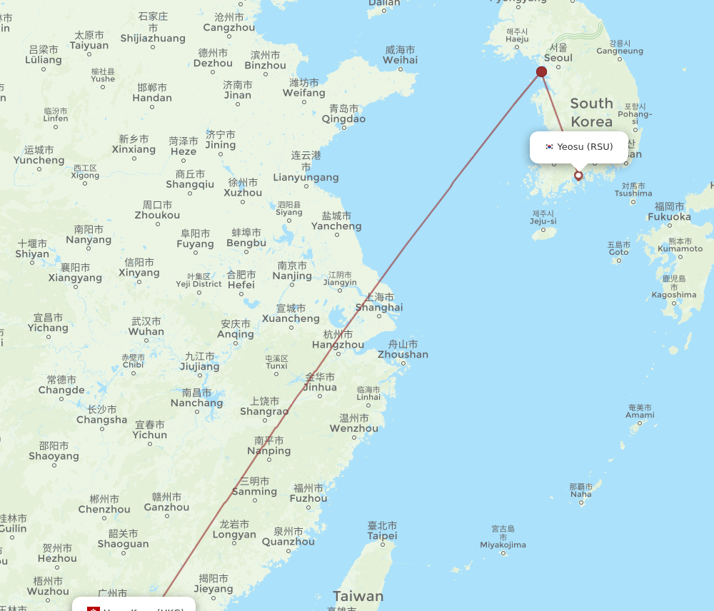 HKG to RSU flights and routes map