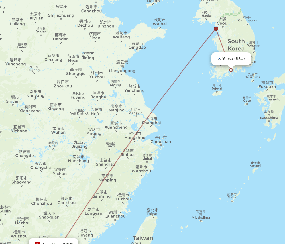 HKG-RSU flight routes