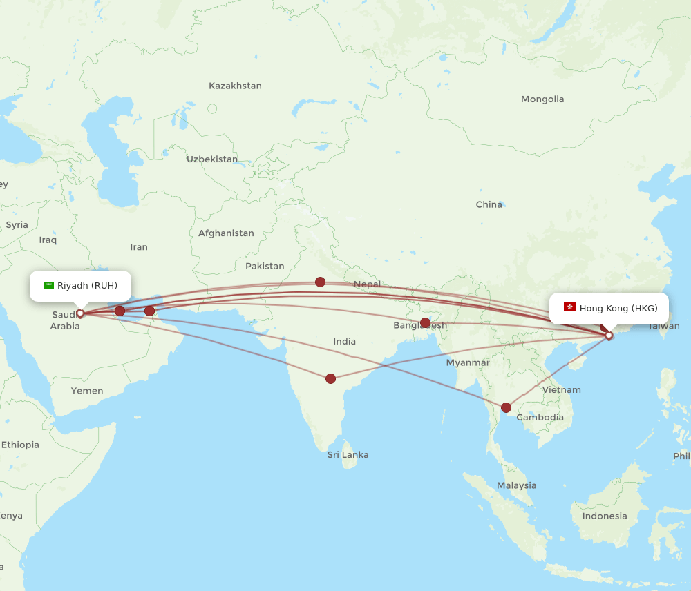 HKG-RUH flight routes