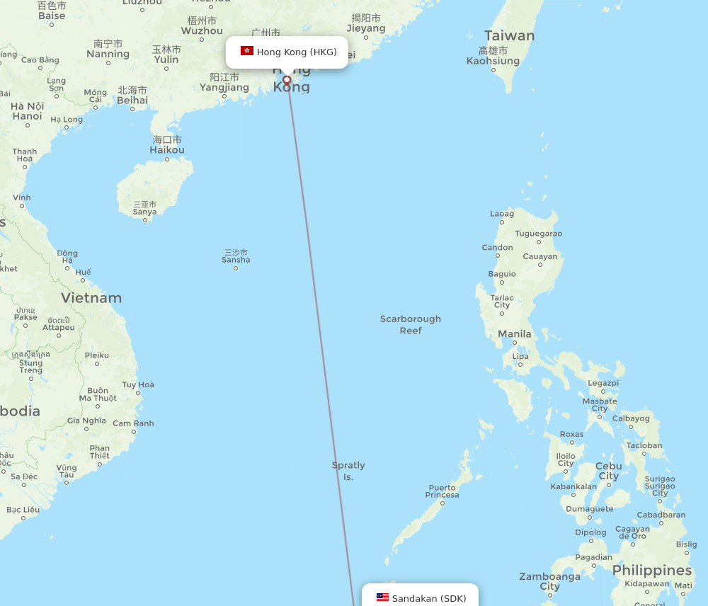 HKG to SDK flights and routes map