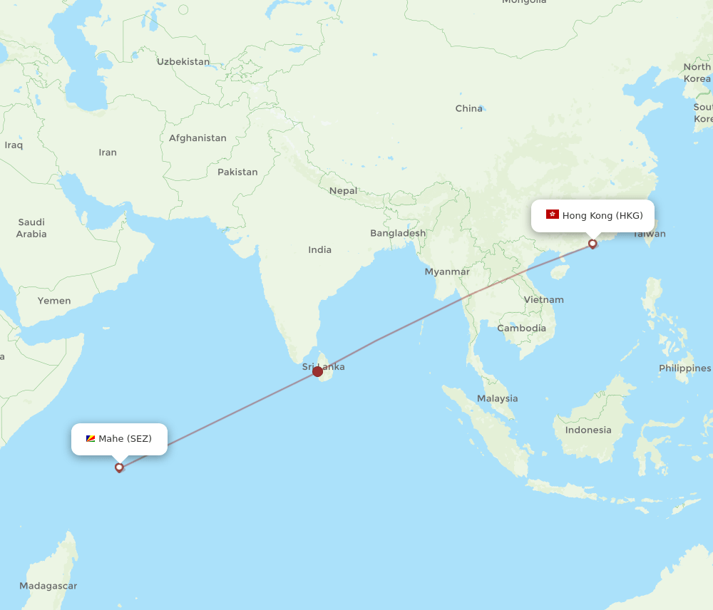 HKG to SEZ flights and routes map