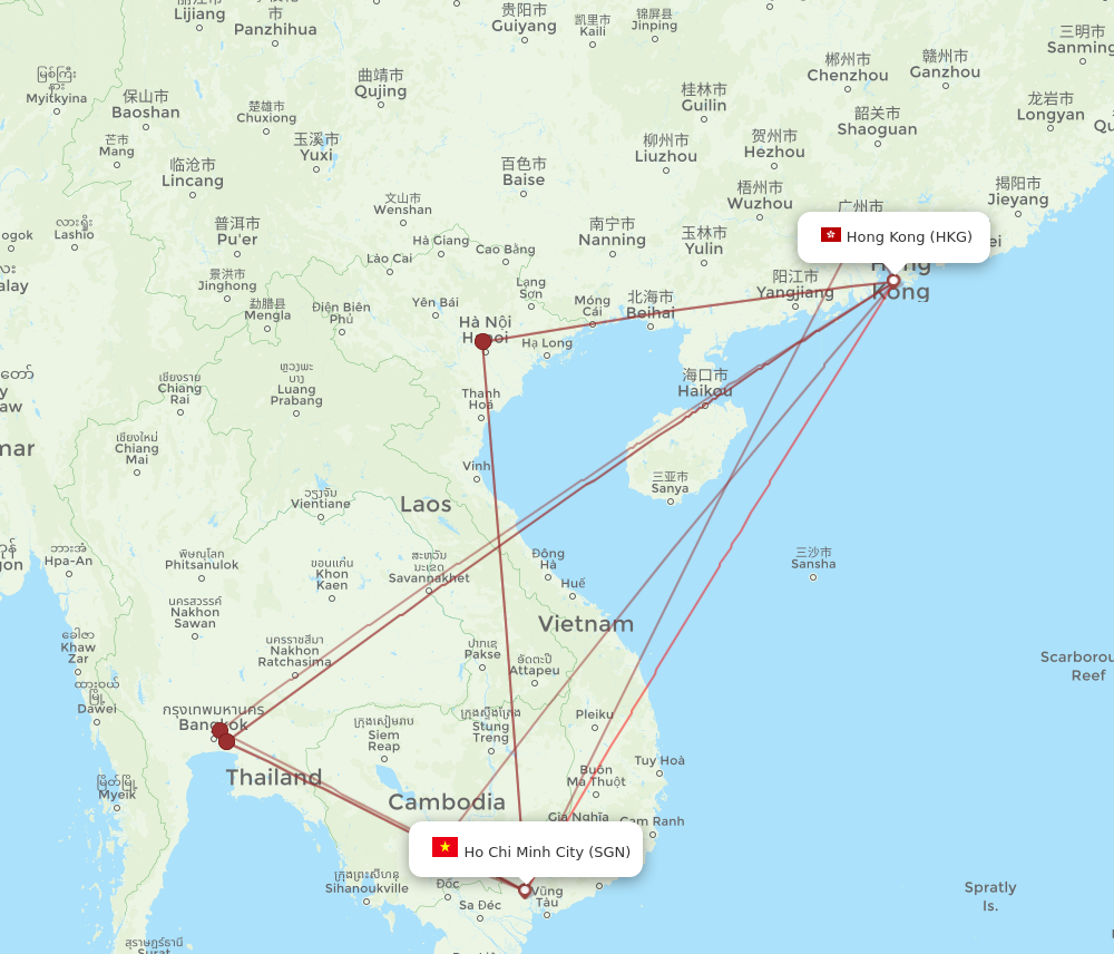 HKG to SGN flights and routes map