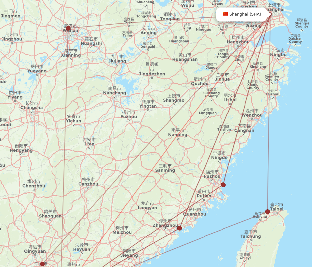 HKG to SHA flights and routes map