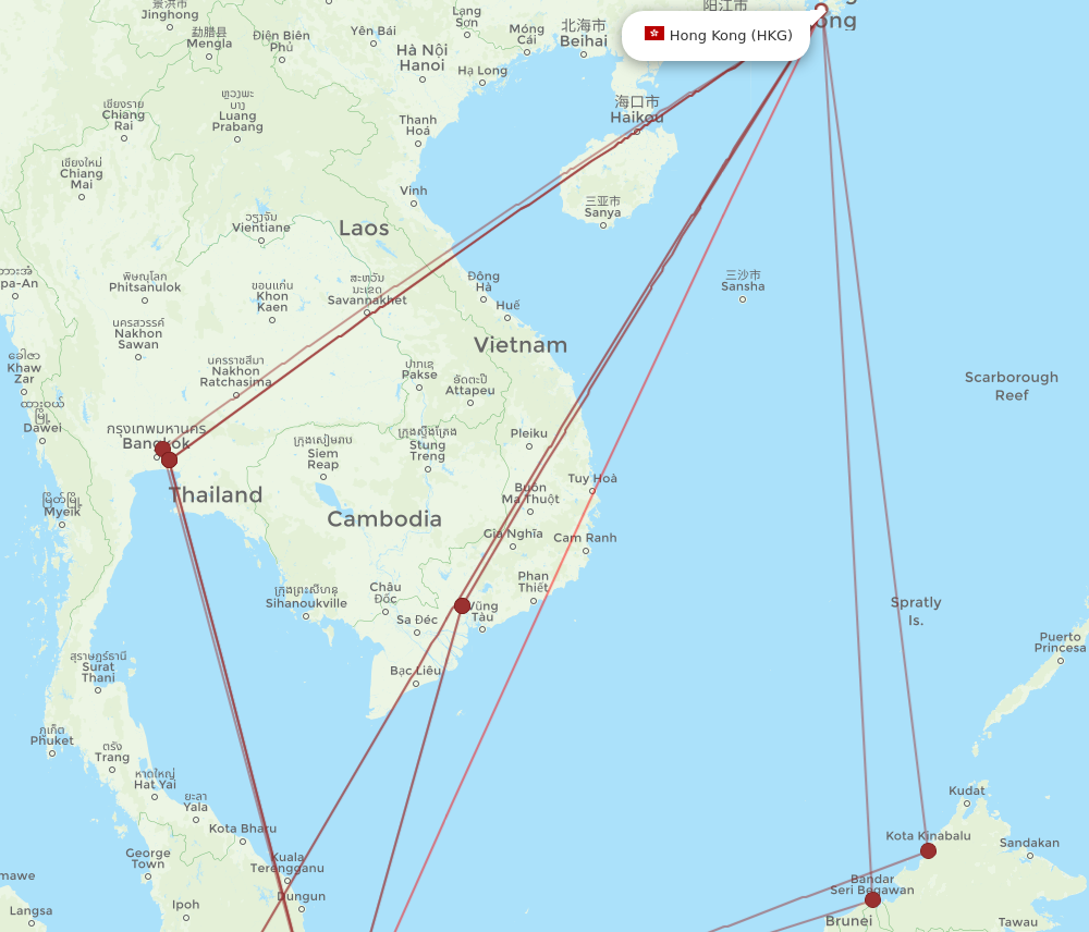HKG to SIN flights and routes map