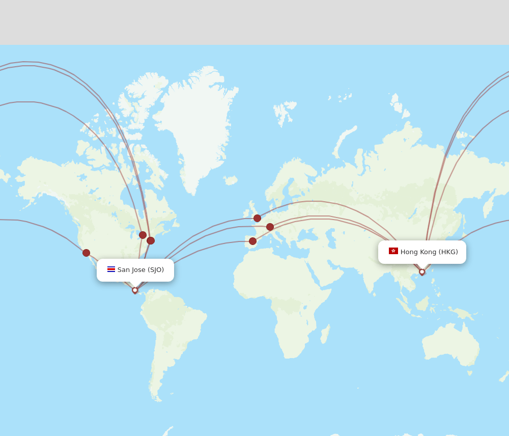 HKG-SJO flight routes