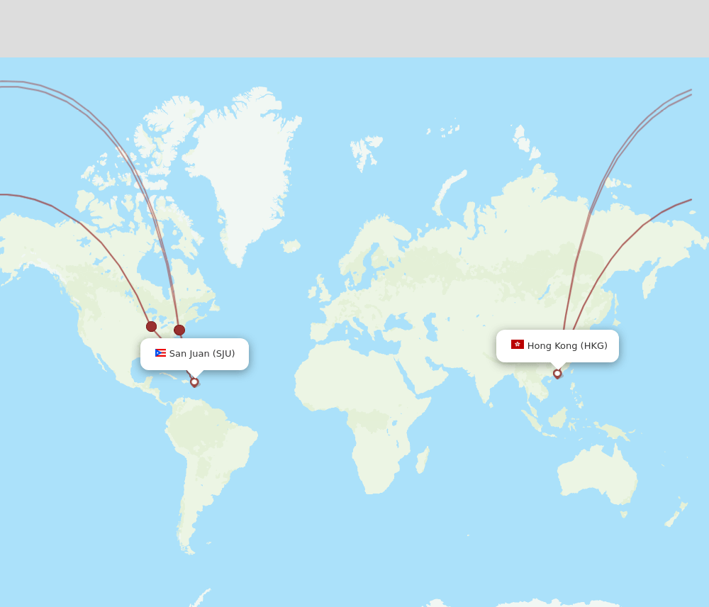HKG to SJU flights and routes map