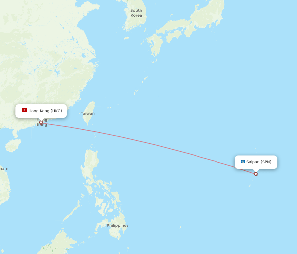 Hong Kong - Saipan route map and flight paths