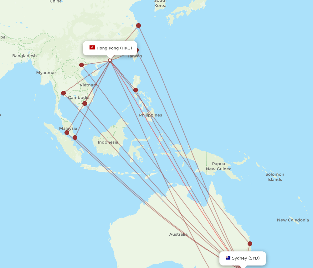 HKG-SYD flight routes