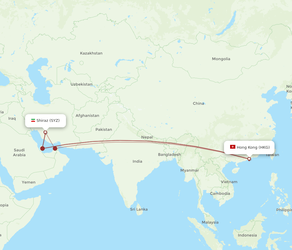 HKG-SYZ flight routes