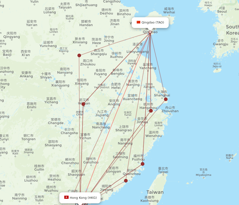 HKG-TAO flight routes