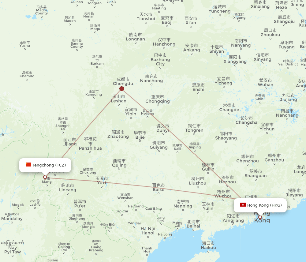 HKG-TCZ flight routes