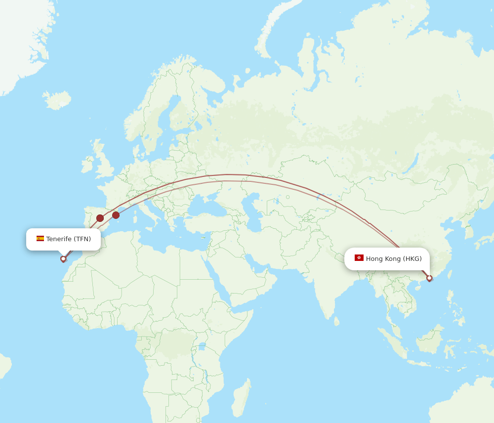 HKG to TFN flights and routes map