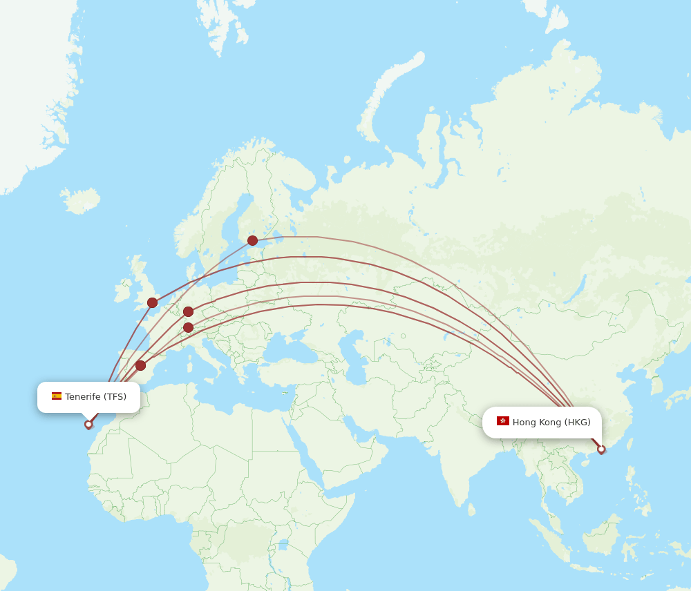 HKG-TFS flight routes