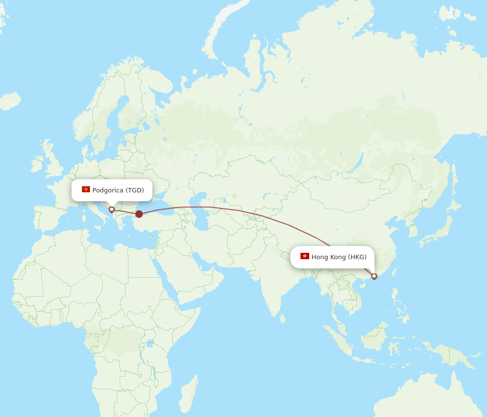 HKG-TGD flight routes