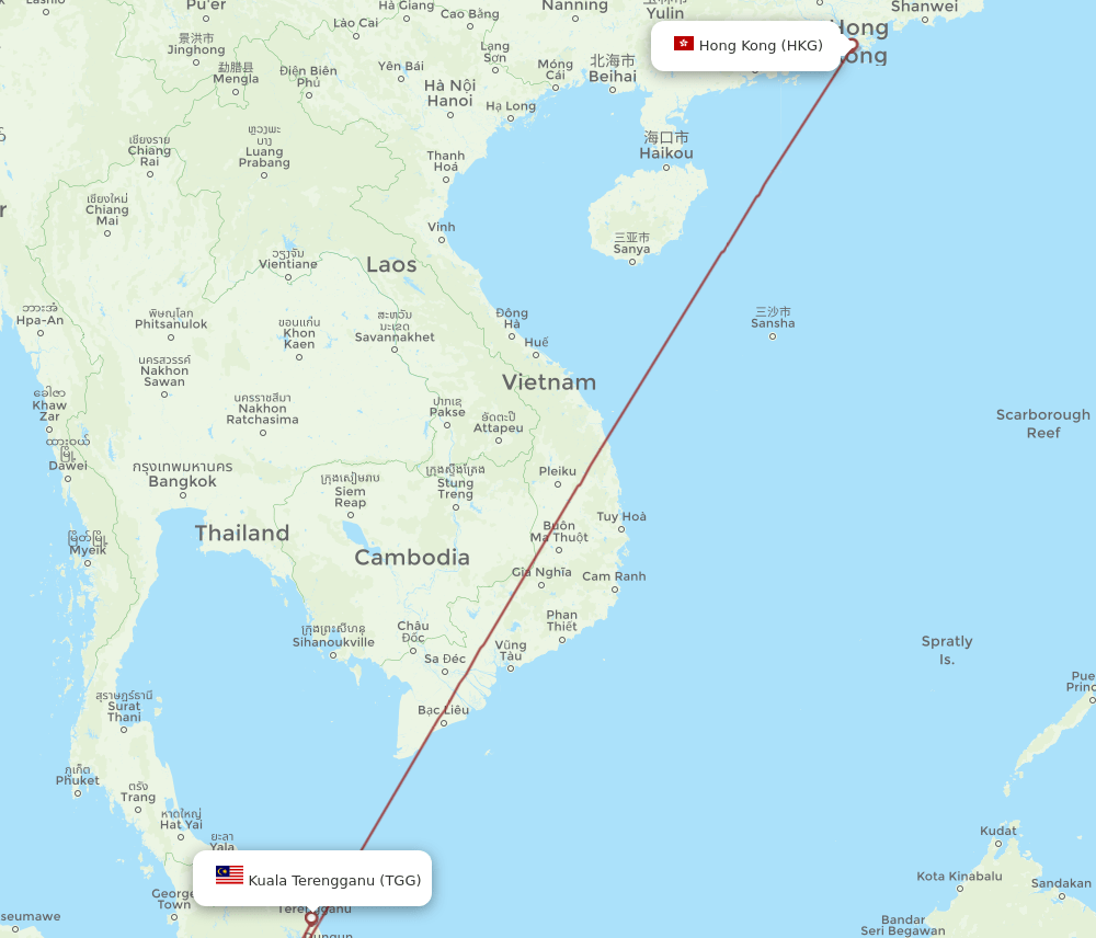HKG-TGG flight routes