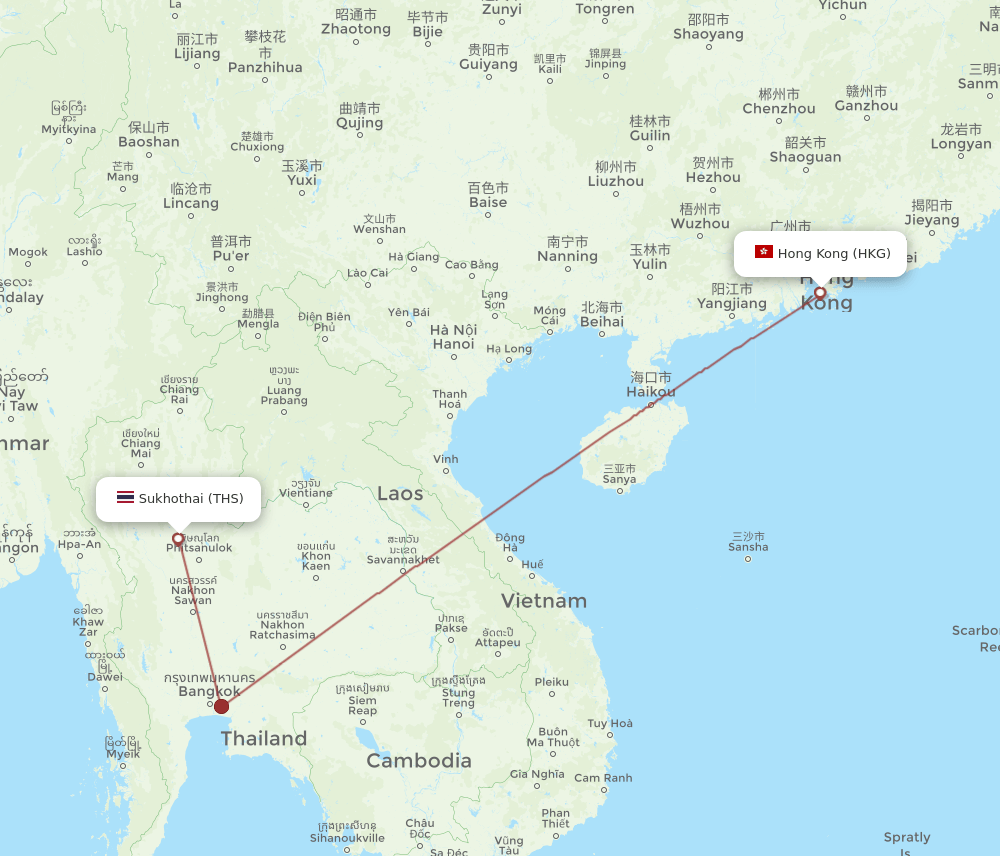 HKG-THS flight routes