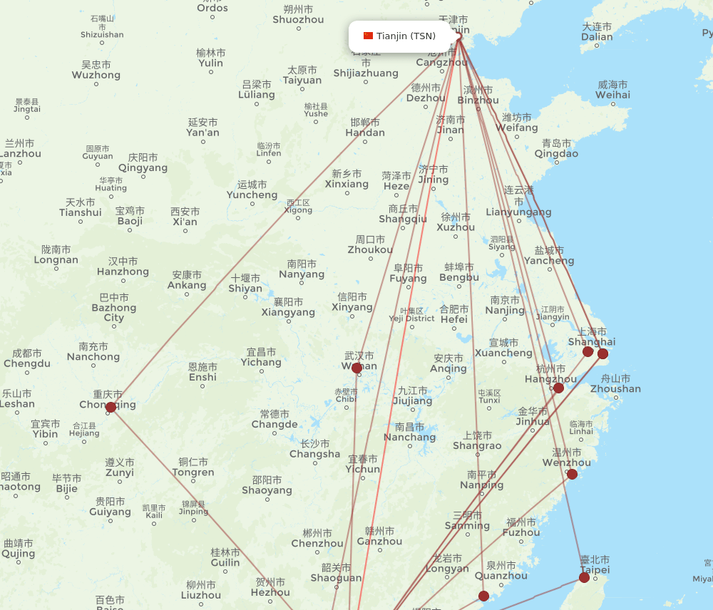 HKG-TSN flight routes