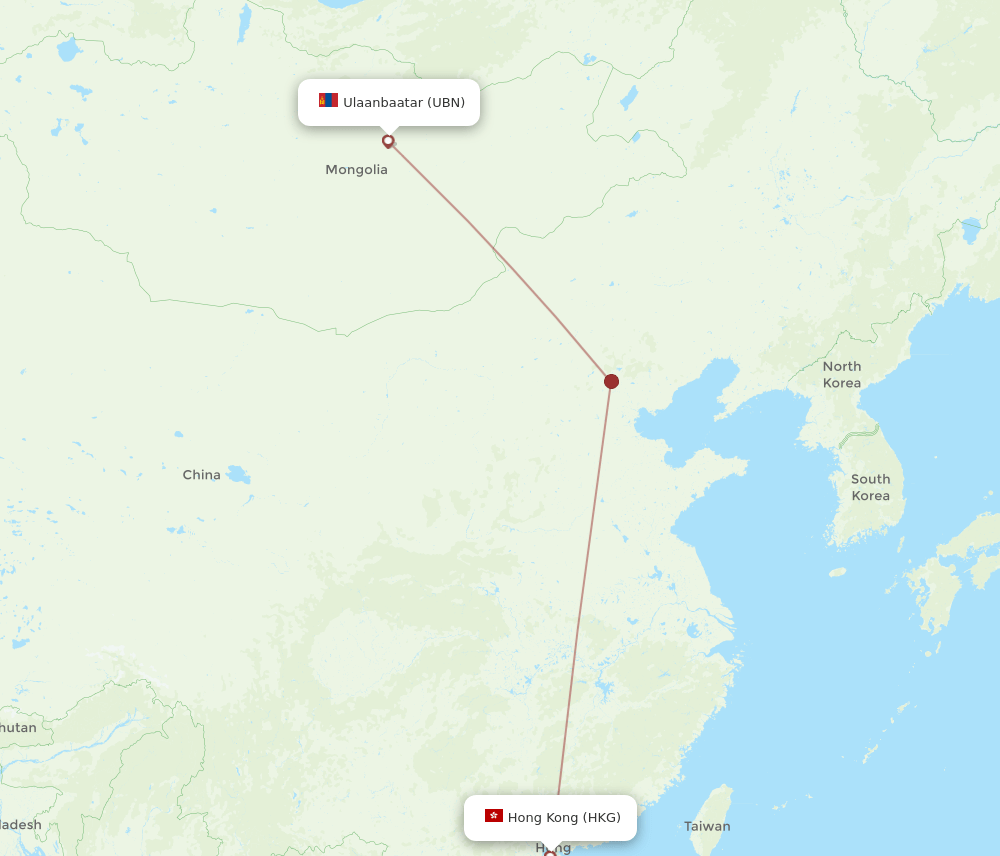 HKG to UBN flights and routes map