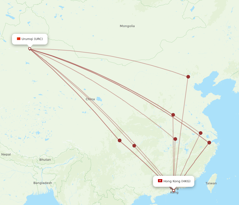 HKG-URC flight routes