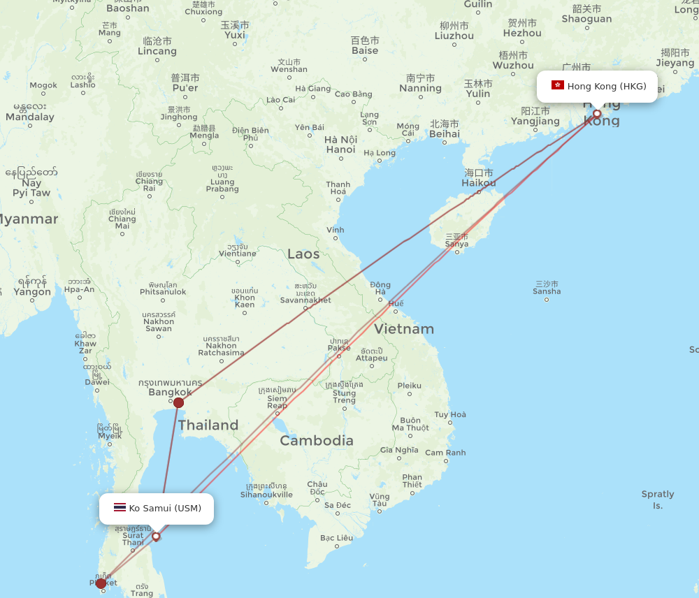 HKG to USM flights and routes map