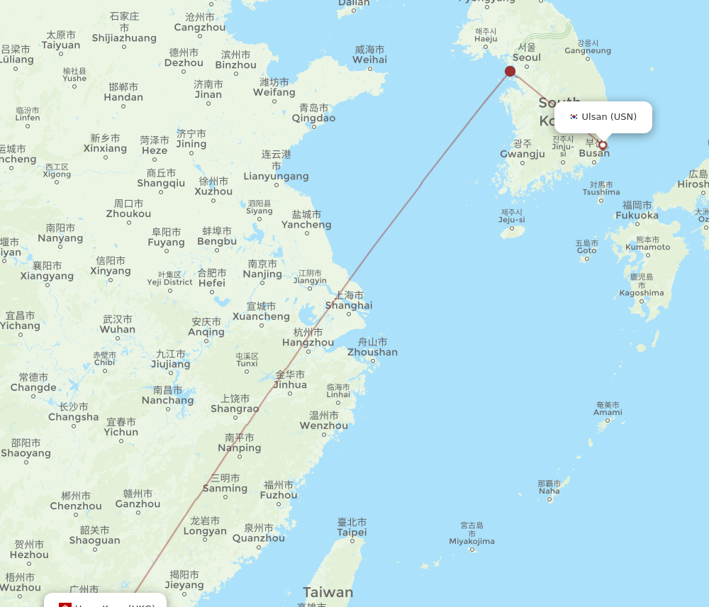 HKG to USN flights and routes map