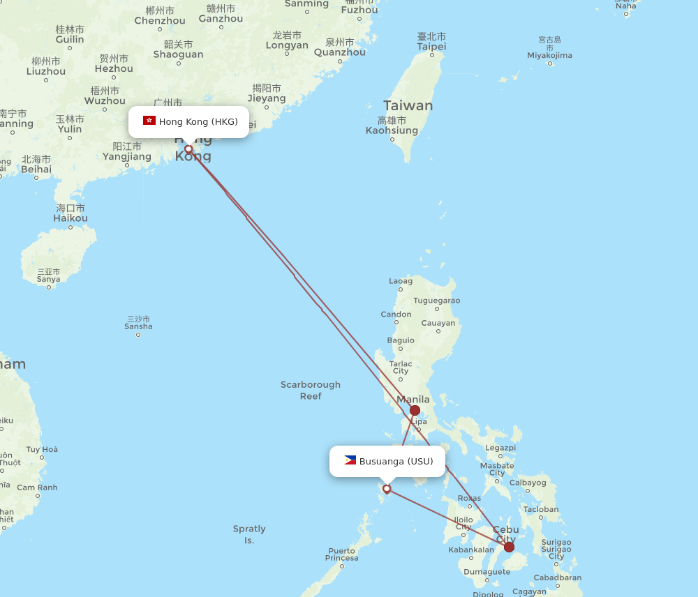 HKG-USU flight routes