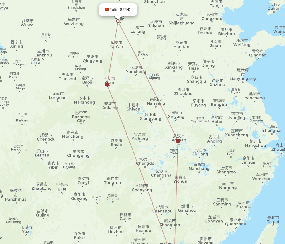 HKG-UYN flight routes