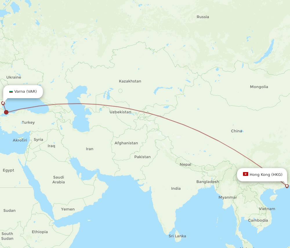 HKG-VAR flight routes
