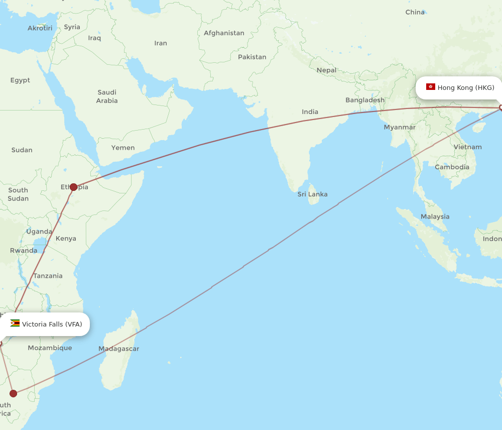 HKG to VFA flights and routes map