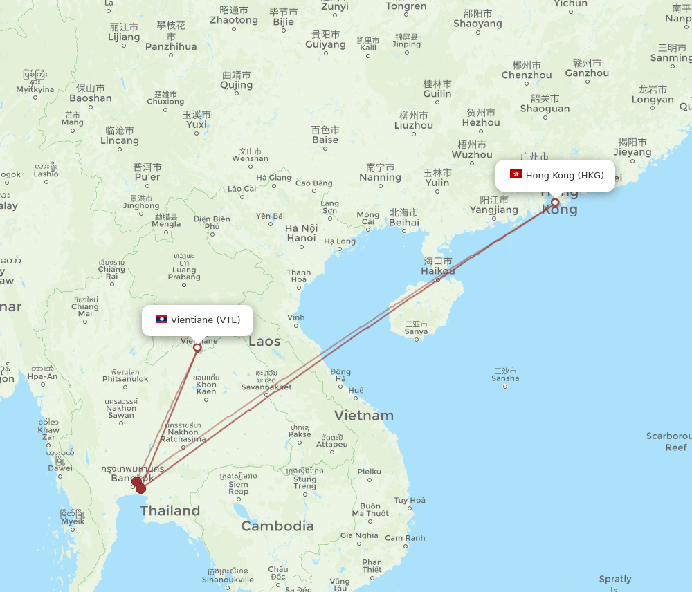 HKG to VTE flights and routes map