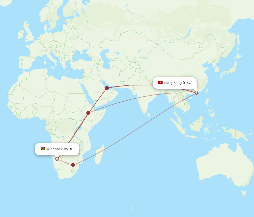 HKG-WDH flight routes