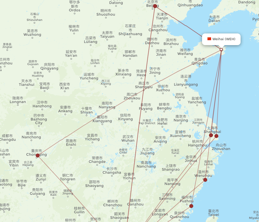 HKG-WEH flight routes