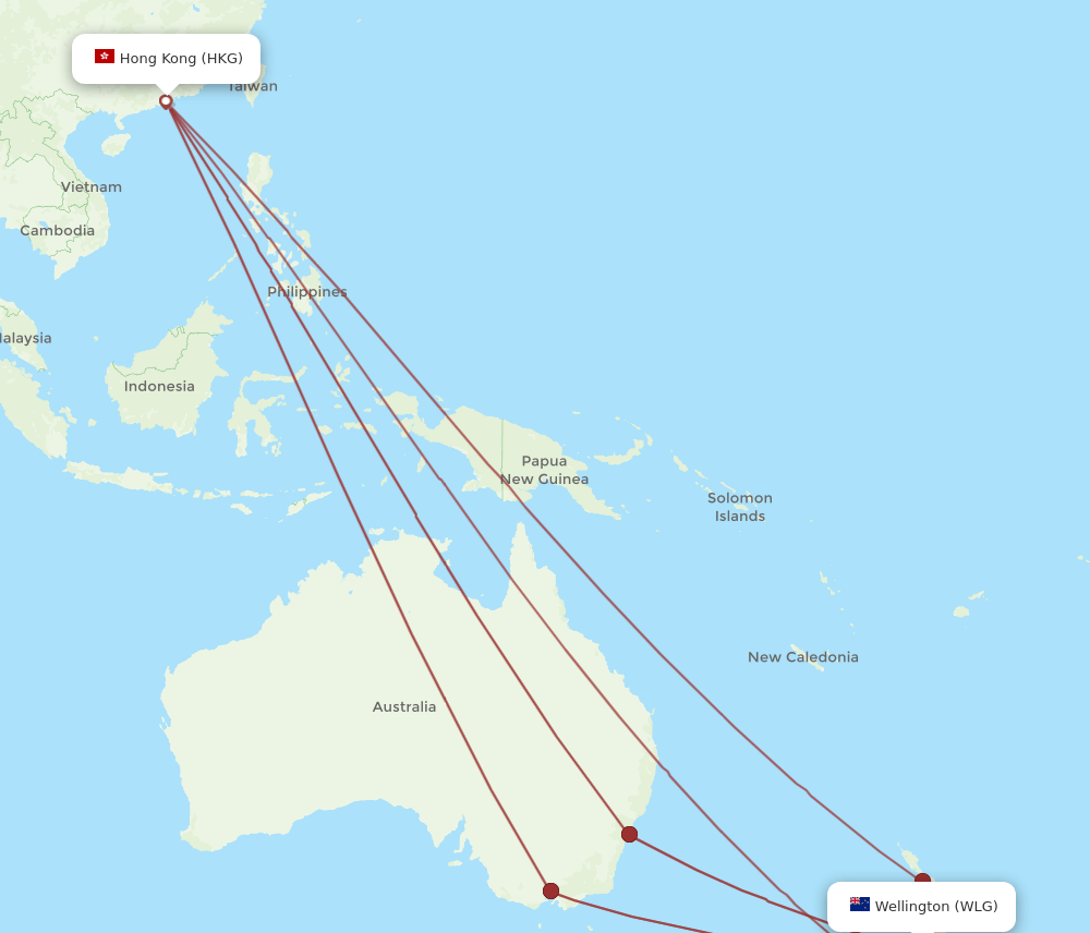 HKG-WLG flight routes