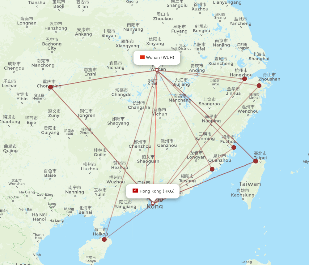 HKG-WUH flight routes
