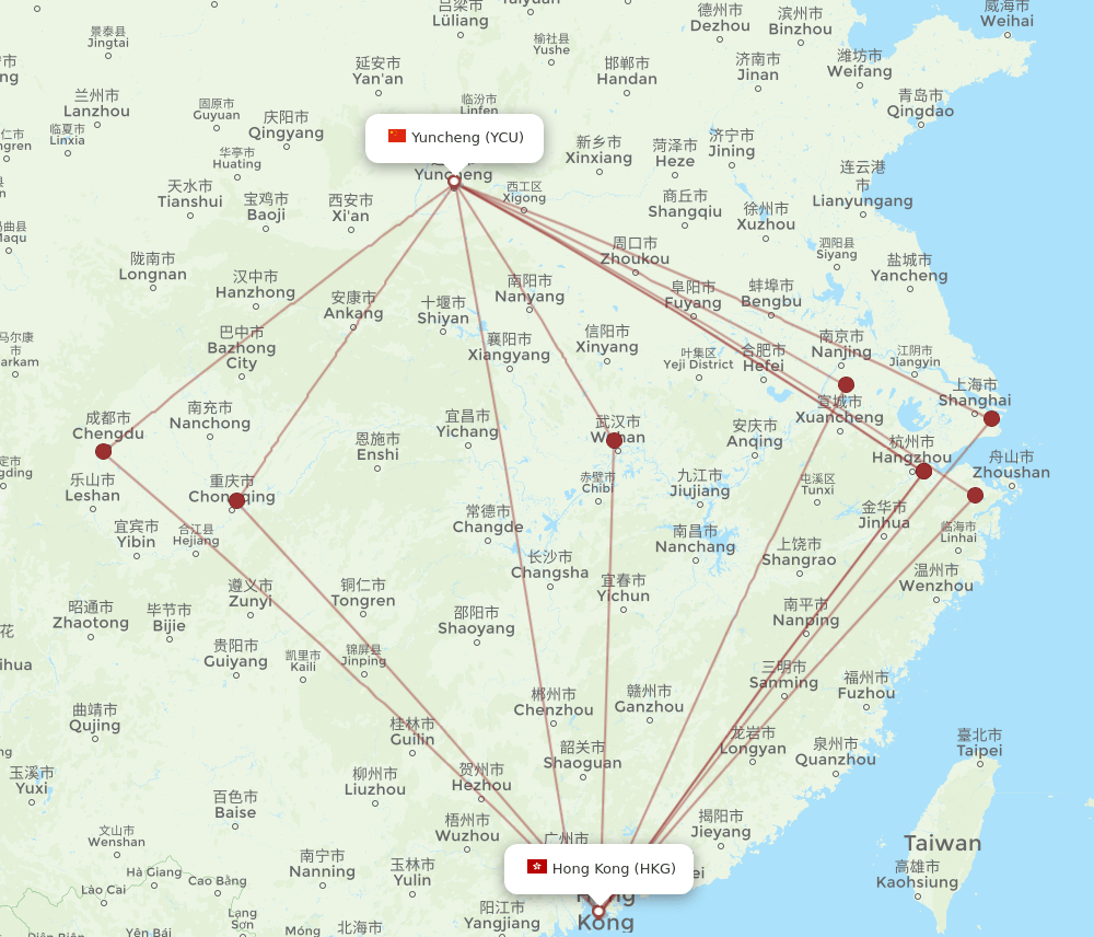 HKG-YCU flight routes