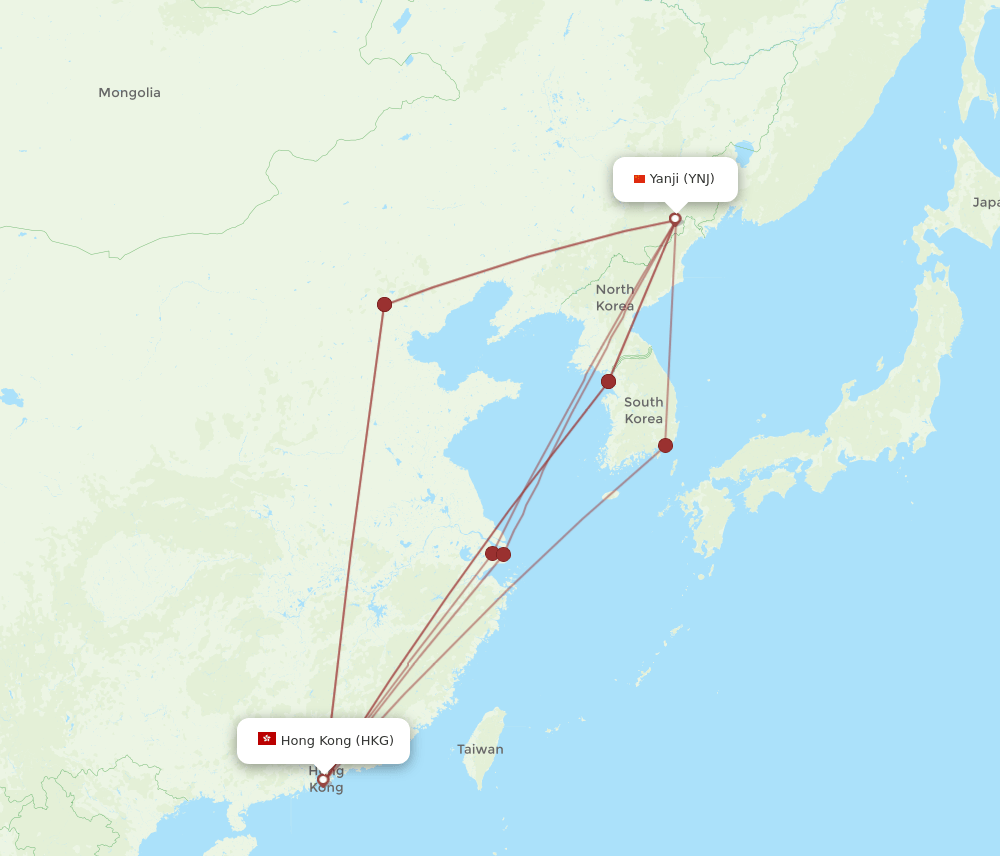 HKG-YNJ flight routes