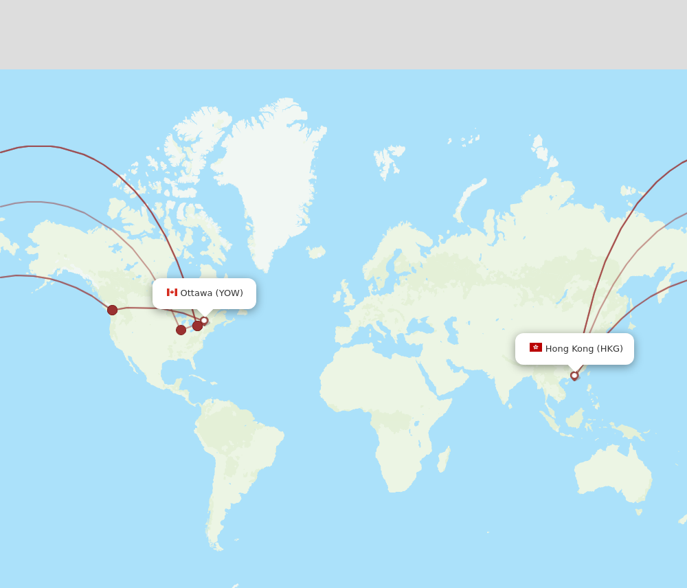HKG to YOW flights and routes map